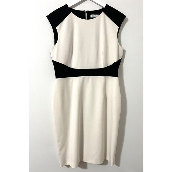 Calvin Klein Black/Off White Lux 2 Tone Sheath Cap Sleeve Size 12 - Picture 2 of 7